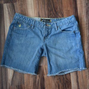 VOLCOM Denim Boyfriend Cut Off Frayed Jean Shorts